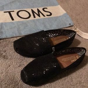 TOMS Black Sparkle Slip On Shoes